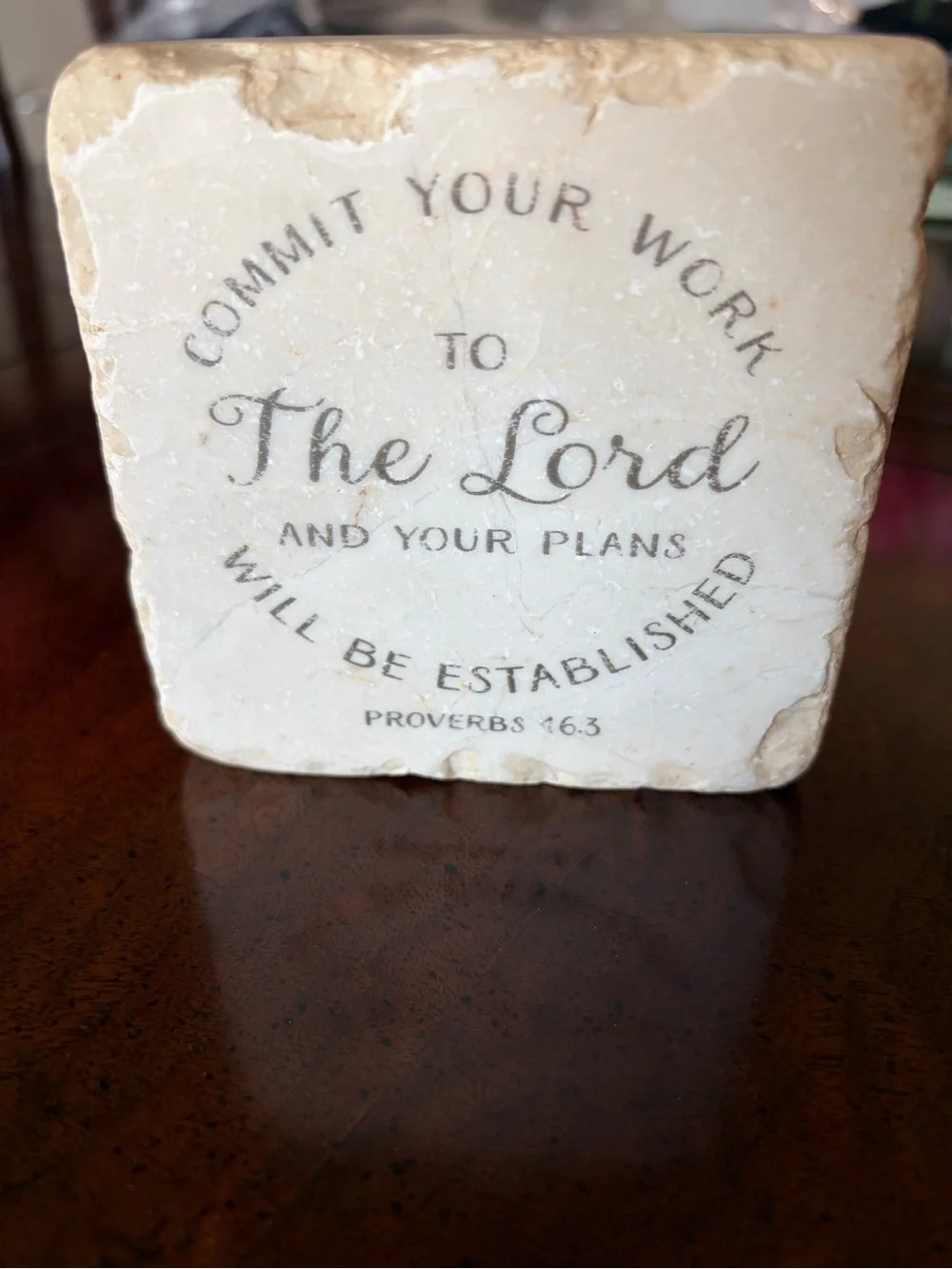 Scripture Tumbled Marble Decorative Piece! Proverbs 16:3.  Rustic looking.